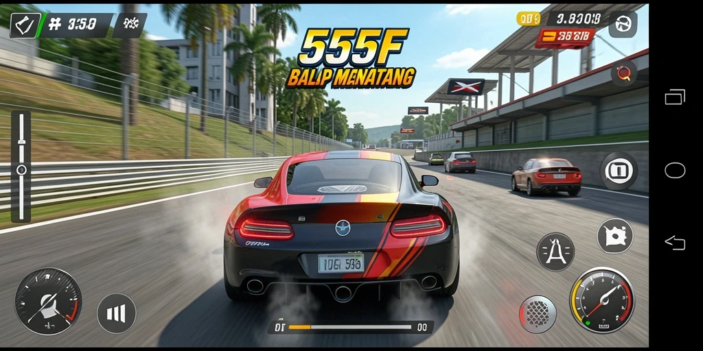 Gameplay <strong>555F</strong> yang penuh aksi dan balapan seru.