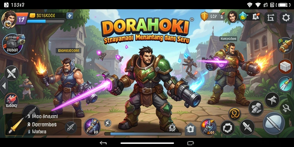 Screenshot gameplay DORAHOKI menampilkan aksi seru dalam pertempuran strategi.