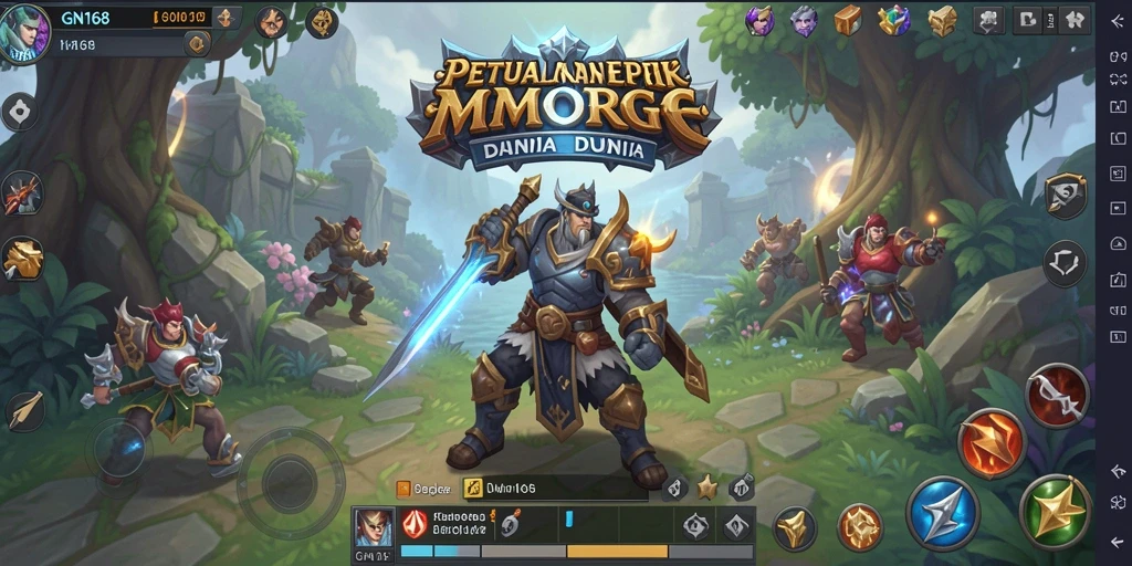 Screenshot utama GN168 menampilkan aksi intens dalam dunia MMORPG yang memukau.