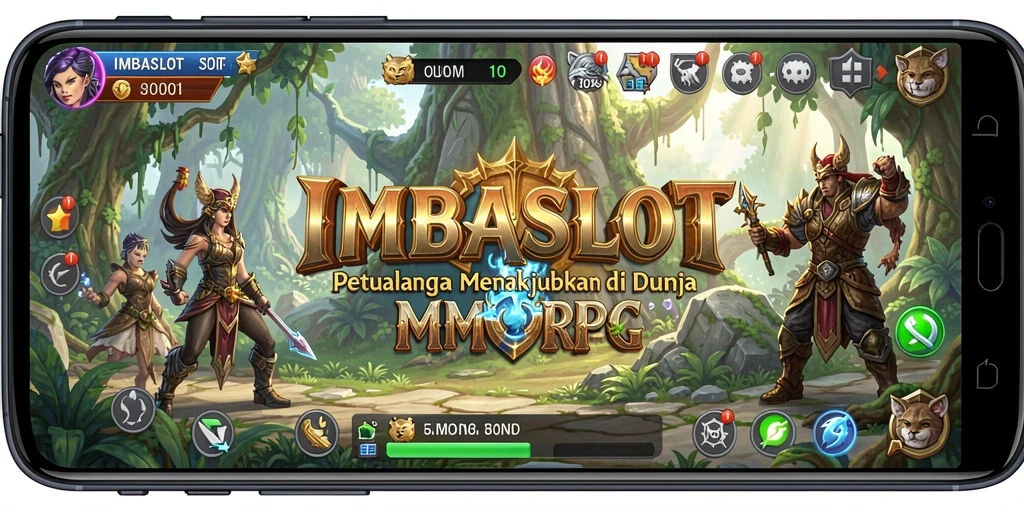 Tampilan gameplay IMBASLOT dengan pertempuran epik di dunia fantasi.