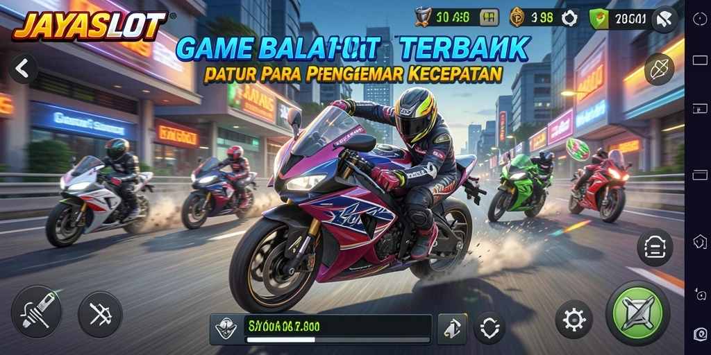 Screenshot JAYASLOT menampilkan balapan motor yang seru dan mendebarkan.