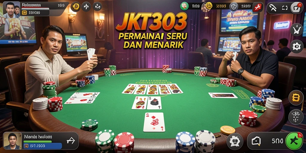 Screenshot utama JKT303 menampilkan gameplay Poker yang mendebarkan.