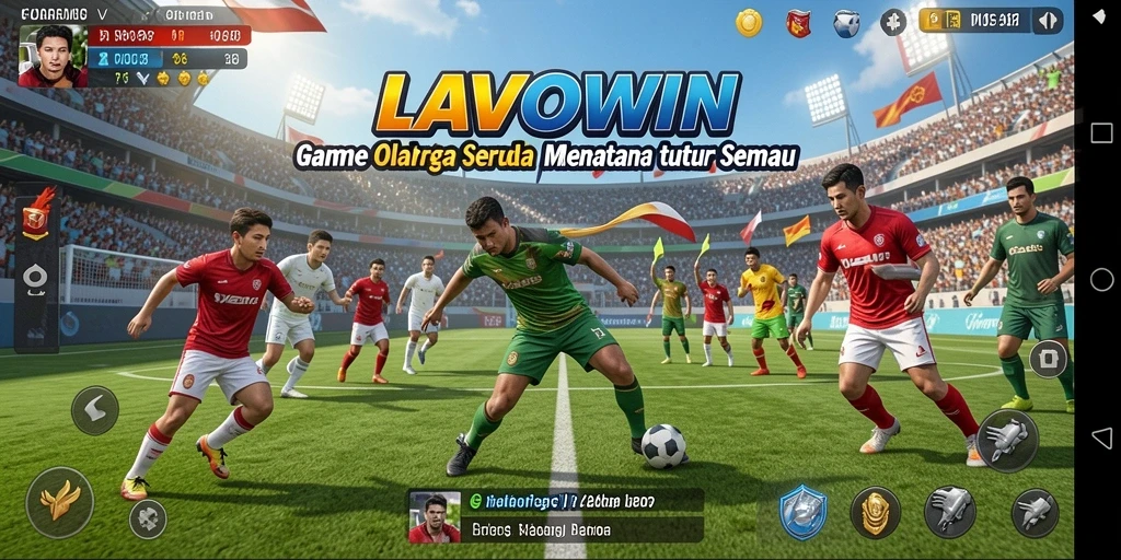 Screenshot LAVOWIN yang menunjukkan aksi seru dalam permainan olahraga.