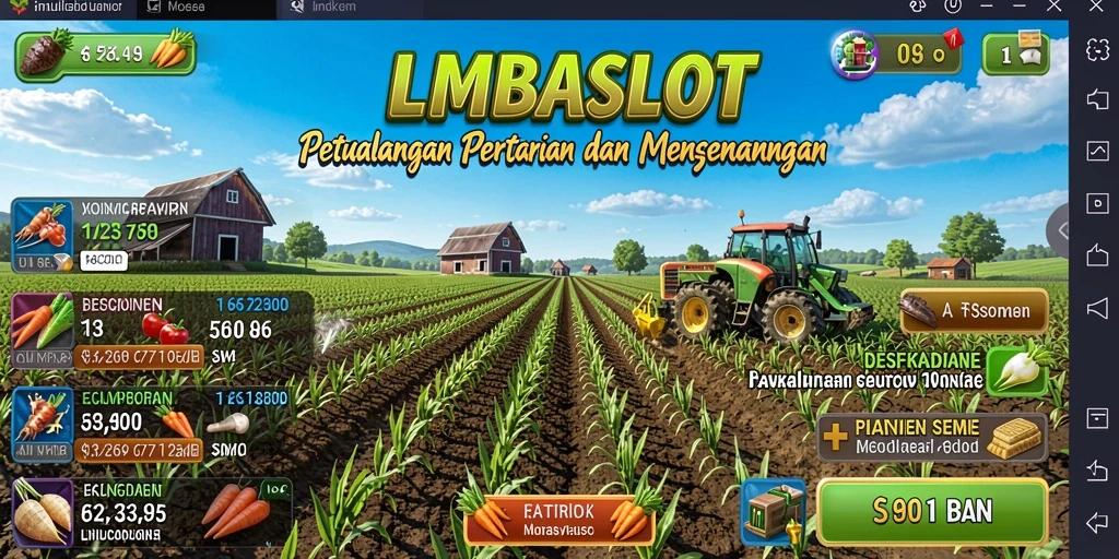 Screenshot gameplay LMBASLOT menampilkan aktivitas pertanian yang seru dan interaktif.
