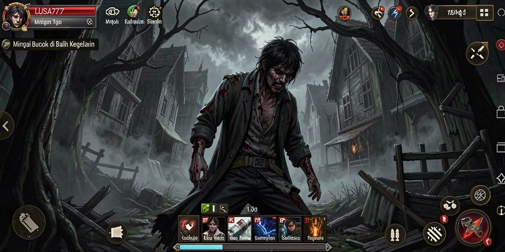 Screenshot gameplay LUSA777 menunjukkan suasana Horror yang mencekam.