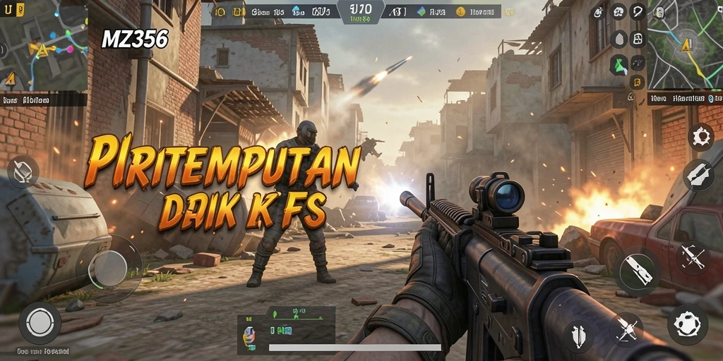 Screenshot menunjukkan aksi pertempuran intens di MZ356 dengan grafis memukau.