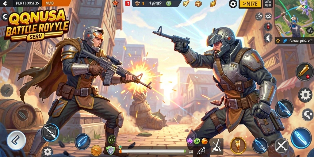 Screenshot QQNUSA menampilkan aksi seru dalam pertarungan Battle Royale.