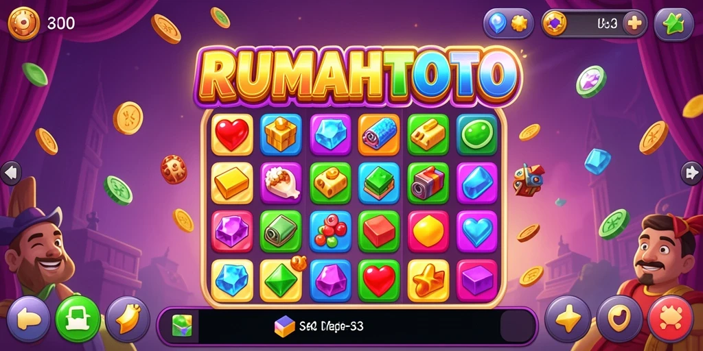 Screenshot RUMAHTOTO menampilkan gameplay Match-3 seru dan penuh warna.