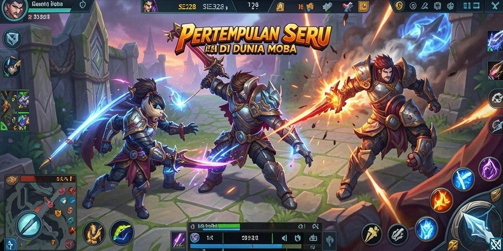 Screenshot utama SE328 menampilkan pertarungan tim yang epik dalam arena MOBA.