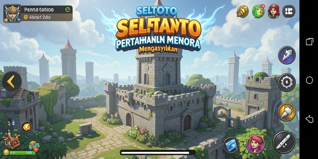 Tampilan gameplay <strong>SELTOTO</strong> dalam pertahanan menara yang seru.