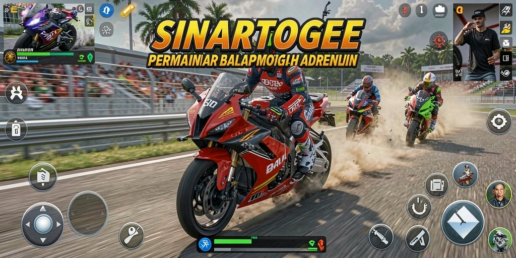 Tangkapan layar gameplay <strong>SINARTOGEL</strong> menunjukkan aksi balap motor yang mendebarkan.