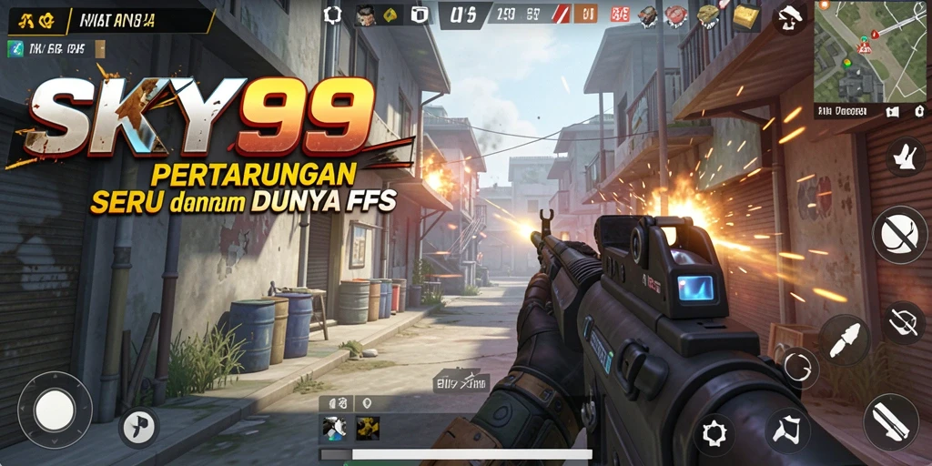Screenshot SKY99 menampilkan pertempuran FPS yang mendebarkan.