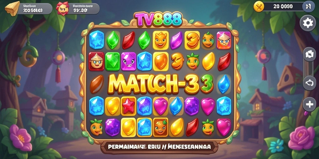 Tampilan aksi seru gameplay Match-3 TV888.