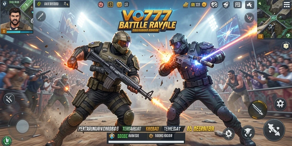 Screenshot VO777 menampilkan aksi seru dalam pertarungan Battle Royale.